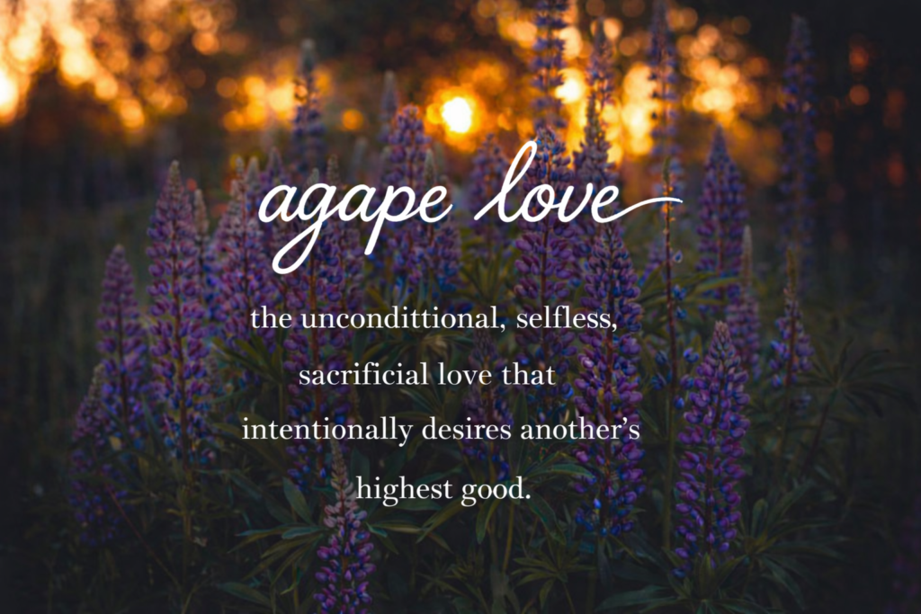 agape love - the unconditional, selfless, sacrificial love that intentionally desires another's highest good.